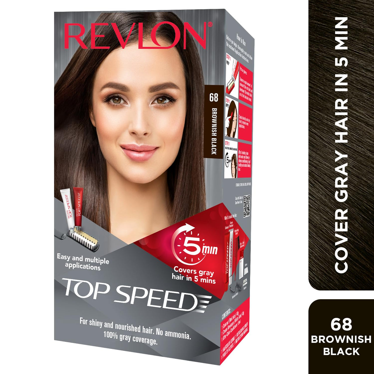 Revlon Top Speed Hair Color for Women Brownish Black| 100% Grey Coverage in just 5 Minutes | Ammonia Free, Easy Application and Intense Conditioning