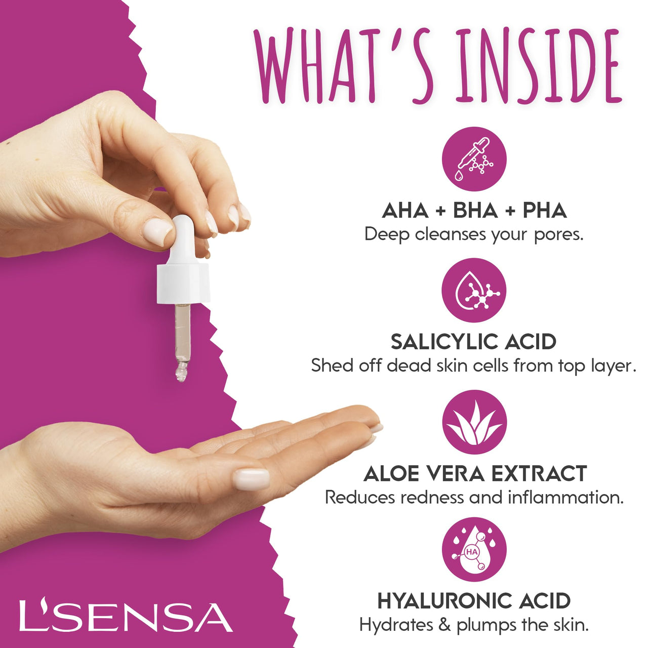 L'SENSA 32% AHA+BHA+PHA Serum | Face Peel | Soft Brighten Skin, Gently Exfoliate, Boost Collagen, Restore Radiance | For All Skin Types | 10 ML.
