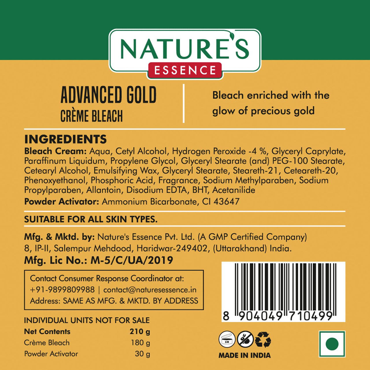 Nature's Essence Advanced Gold Creme Bleach, 210 gm