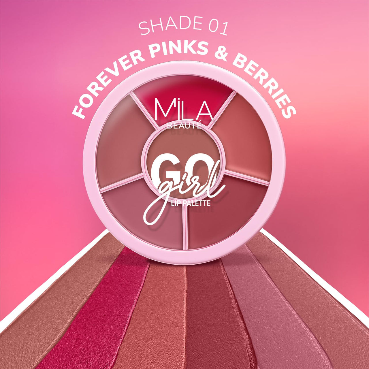 Mila Beaute Go Girl Lip Palette with 6 Pigmented Shades I Creamy Matte Finish I Hydrating Formula of Pomegranate Extract & Hyaluronic Acid I Travel Friendly Lip Palette - FOREVER PINKS & BERRIES