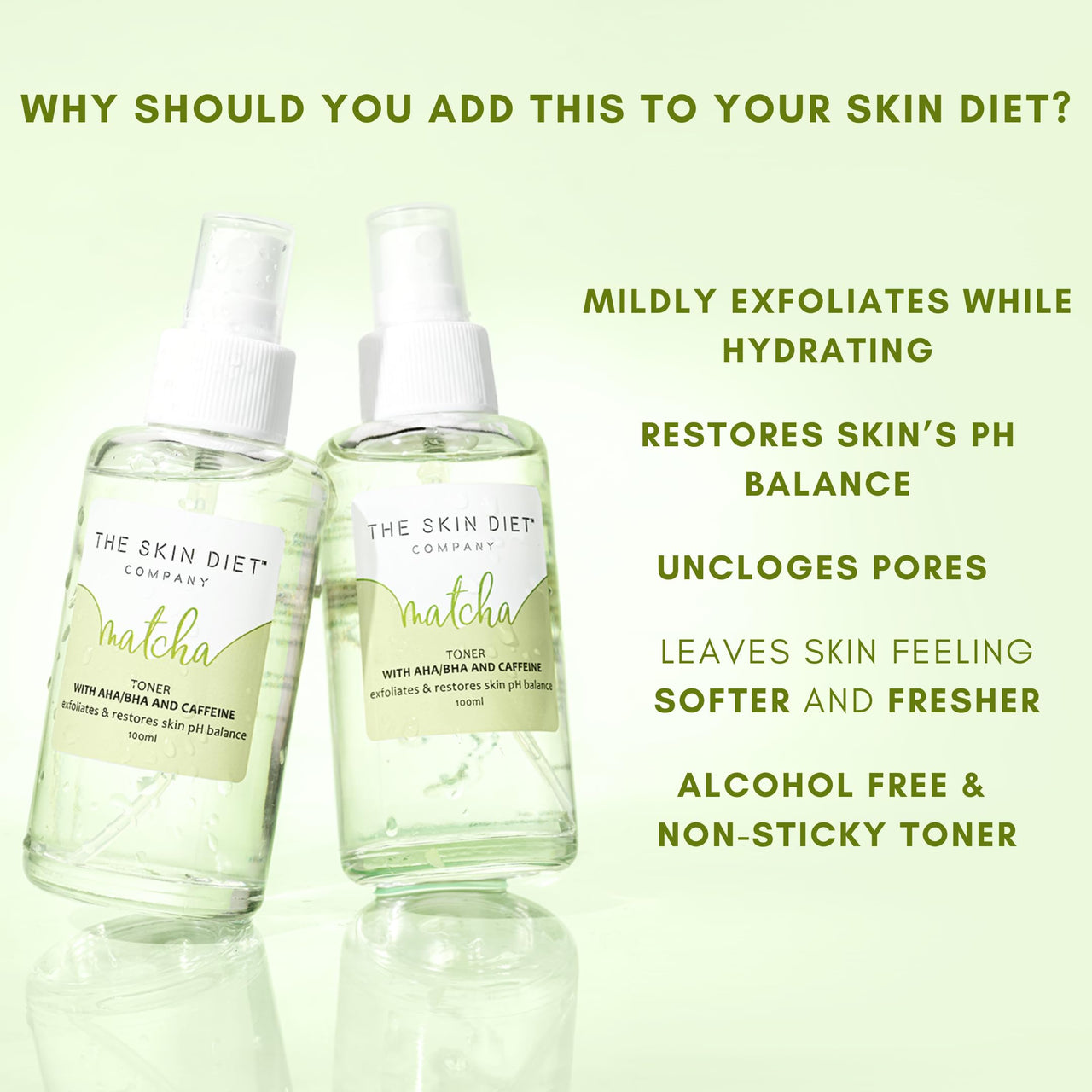 THE SKIN DIET COMPANY Exfoliate + Repair Saver Duo | Matcha Toner & Avocado Serum | Refreshing Exfoliation | Unclogs Pores, Improves Texture, Fades Pigmentation | All Skin Types (100ml + 15ml)