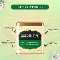 Golden Tips Chamomile Herbal Infusion Tea, Calming & Aromatic Loose Leaf Herbal Tea in Elegant Tin Can, Perfect for Relaxation & Well-Being (75 Gram - 37 Cups)