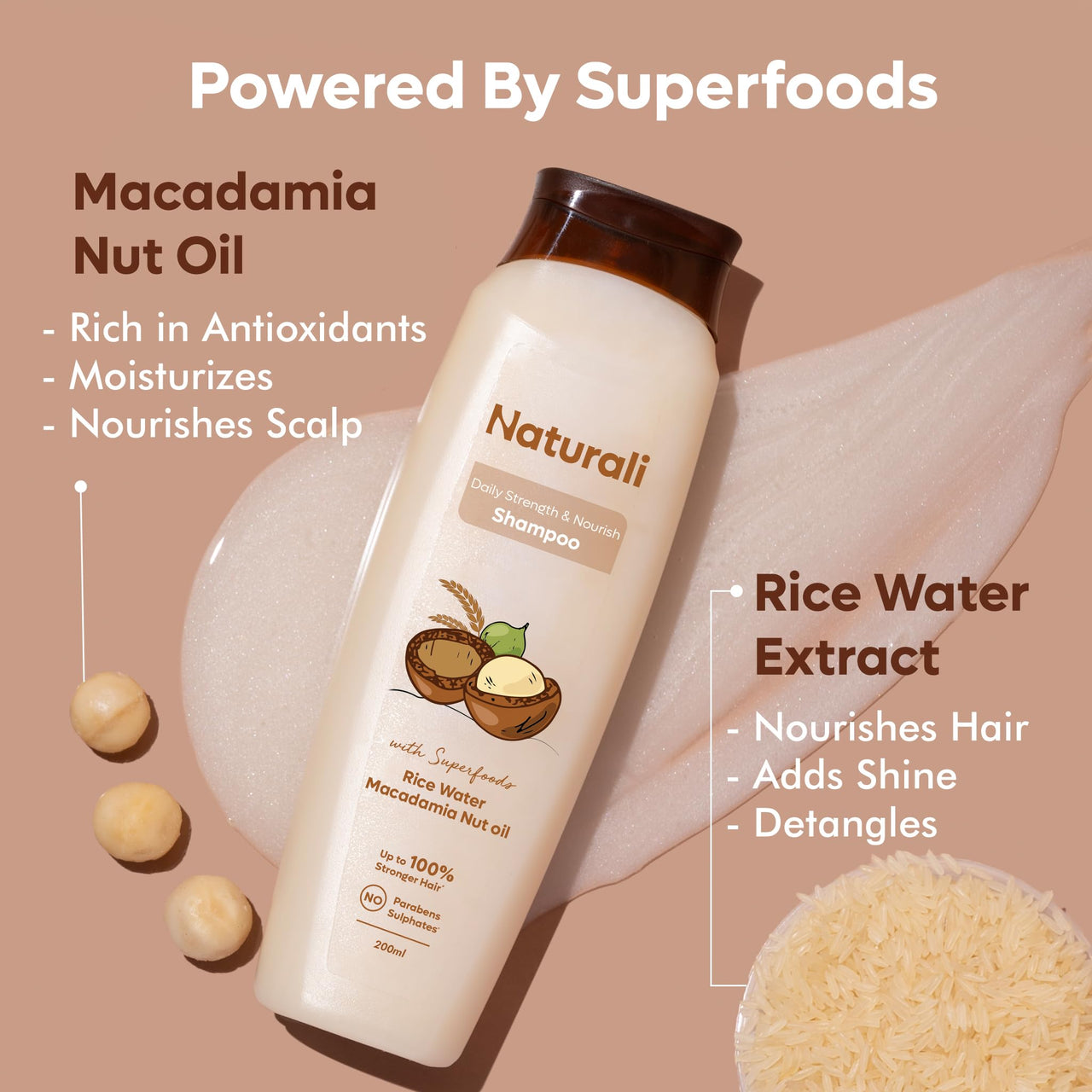 Naturali Rice Water Shampoo for Frizzy and Dry Hair | With Rice Water | Sulphate Free | For Women | Clarifying Shampoo | Paraben Free | 200 ml