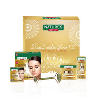 Nature's Essence Shaadi Wala Glow Kit - 3 weeks ritual | Skincare combo for Women | Gold Facial kit, Serum, cream & Jade Roller | Suitable for all skin types | Pack of 5, 126g +30ml