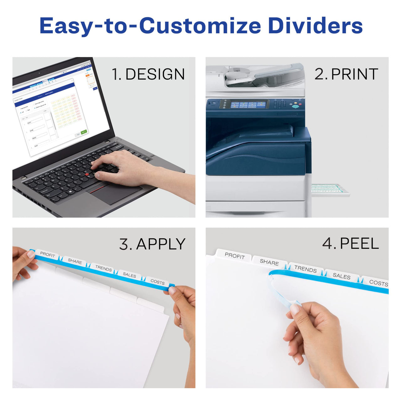 Avery 5-Tab Binder Dividers, Easy Peel Clear Labels for Copiers, Index Maker, White Tabs, 5 Sets (11421)