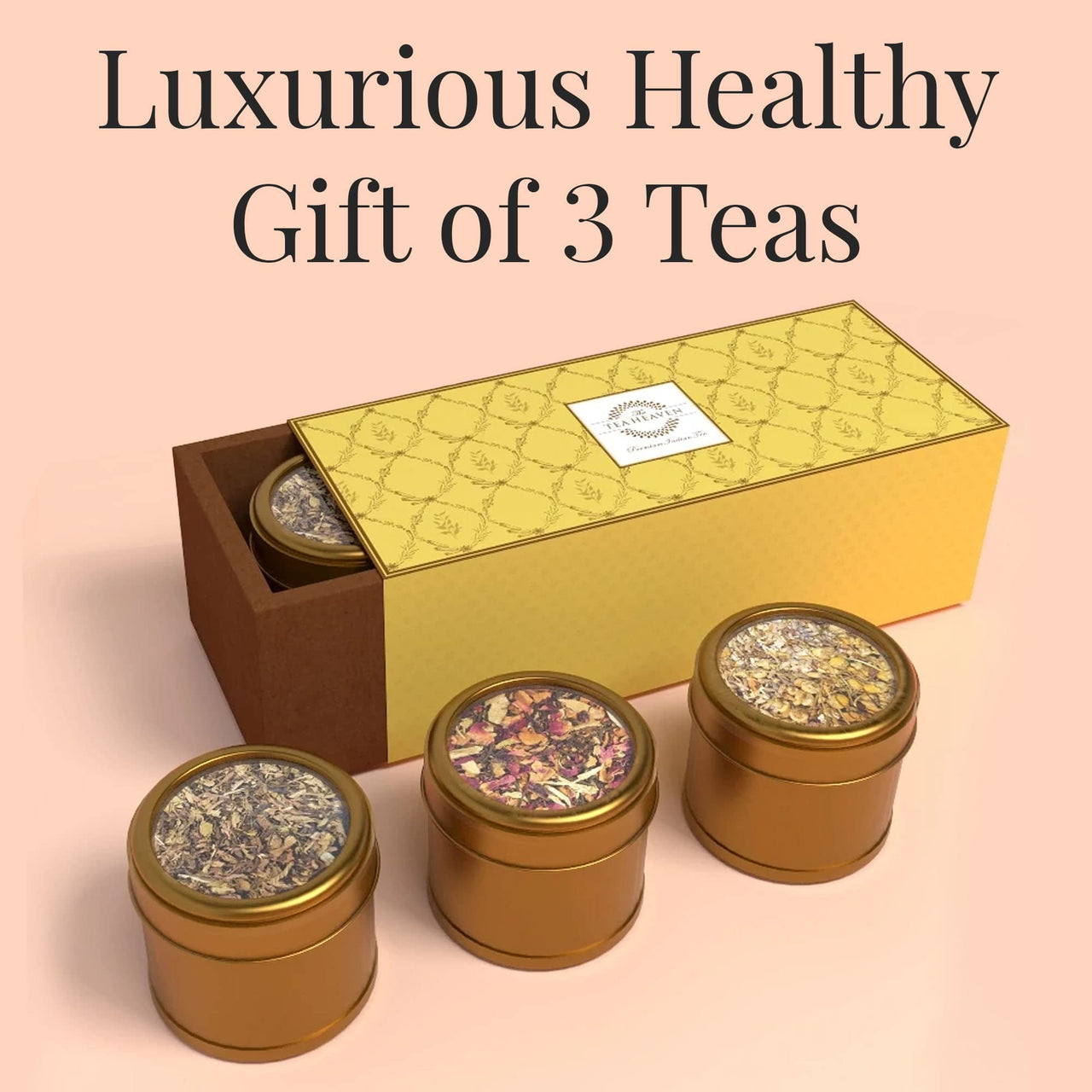 The Tea Heaven | Tea Gift - 3 Assorted Teas Box (Set of 3) | Healthy Gift | Kashmiri Kahwa | Lavender | Moroccan Mint Green Tea | 80 Grams