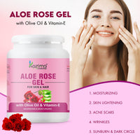 KAZIMA Aloe Rose Gel for Face and Body, 1kg | with Olive, Vitamin E and Pure Aloe Vera for Soothing, Hydrating, and Moisturizing | Aloe Rose Soothing Gel for Senstitive & Irritated Skin