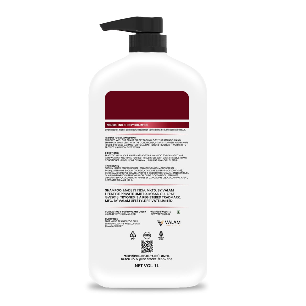 TryOnes Nourishing Cherry Shampoo Hydration Soft & Smooth I Strong & Shiny Hair | Shampoo for Women and Men_1000 ML
