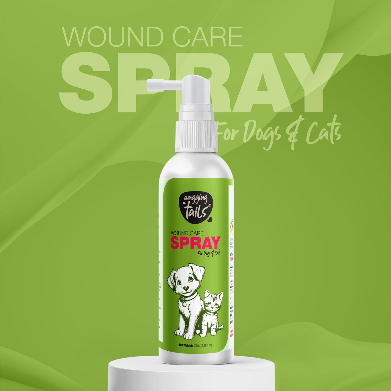 Wagging Tails Wound Care Spray for Dogs & Cats- 100ml | Promotes Healing, Soothes Skin, & Helps Protect Against Infections | Suitable for Cuts, Scratches, Surgical Wounds, Abscesses & Abrasions