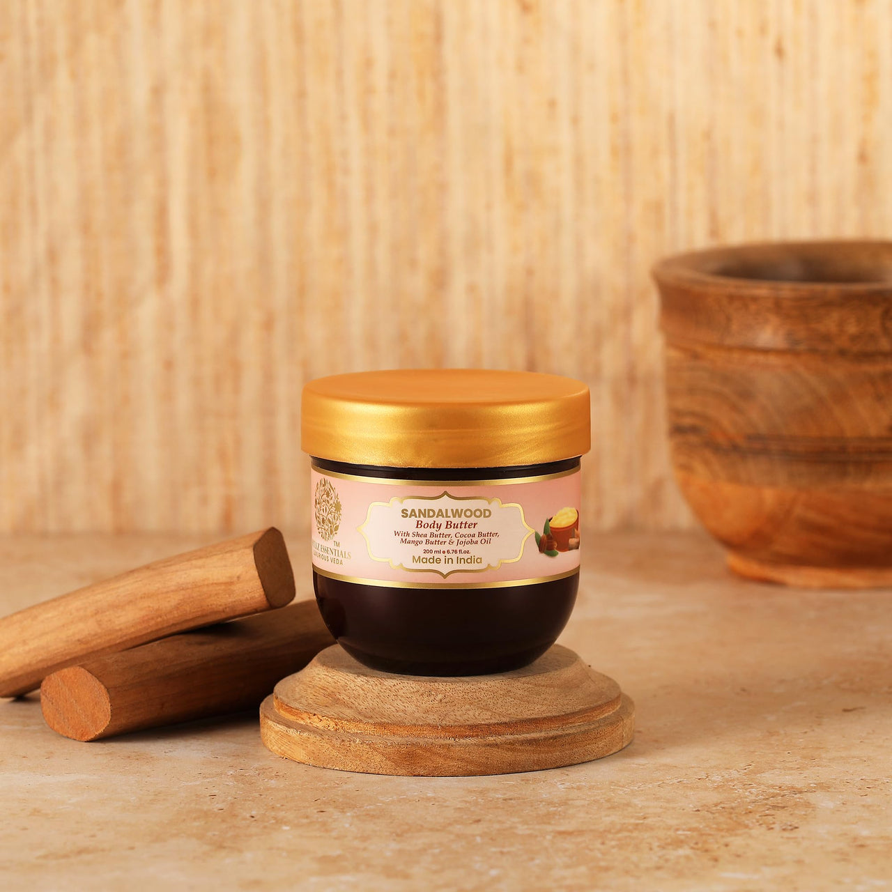 RYLLZ ESSENTIALS Sandalwood Body Butter | with Shea Butter, Cocoa Butter, Mango Butter, Niacinamide & Jojoba Oil | for 48Hrs Moisturisation, Stretch Marks, Dry/Itchy Skin & Uneven Skin Tone | 200 ml