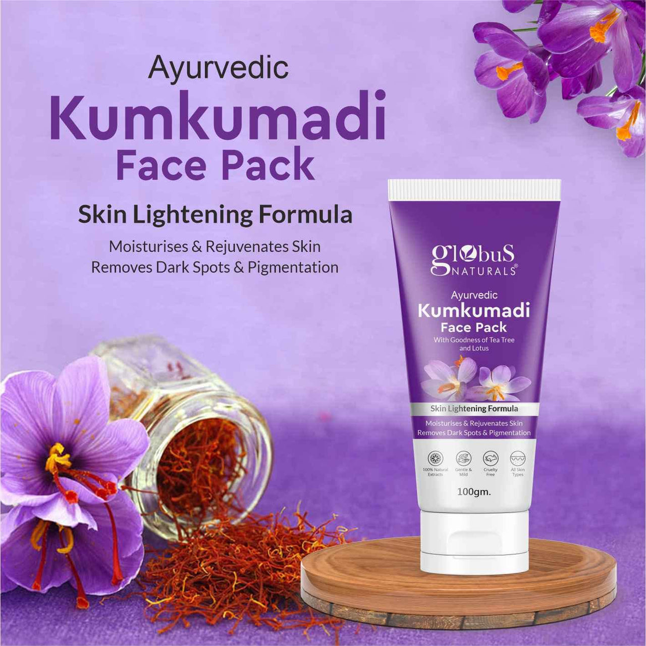 Globus Naturals Kumkumadi Skin Lightening Face Care Combo, Set of 4, Face Wash, Face Scrub, Face Cream & Face Pack