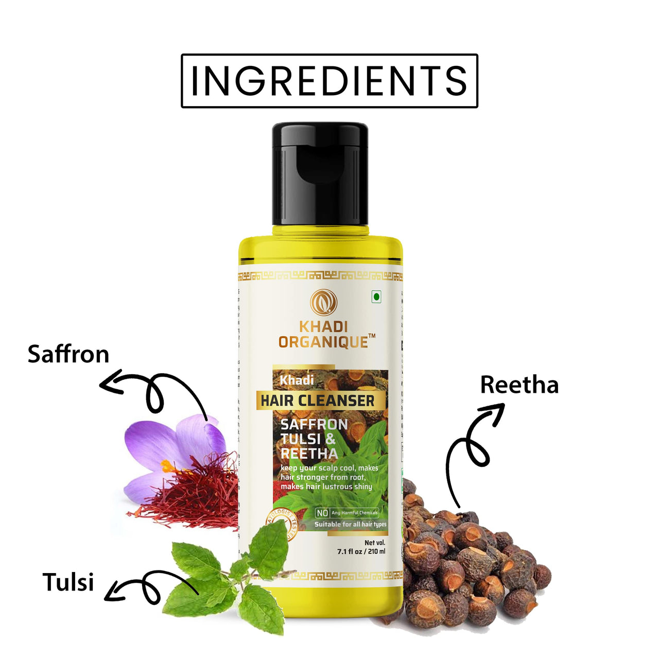 Khadi Organique Herbal Natural Saffron Tulsi & Reetha Hair Shampoo Pack of 4