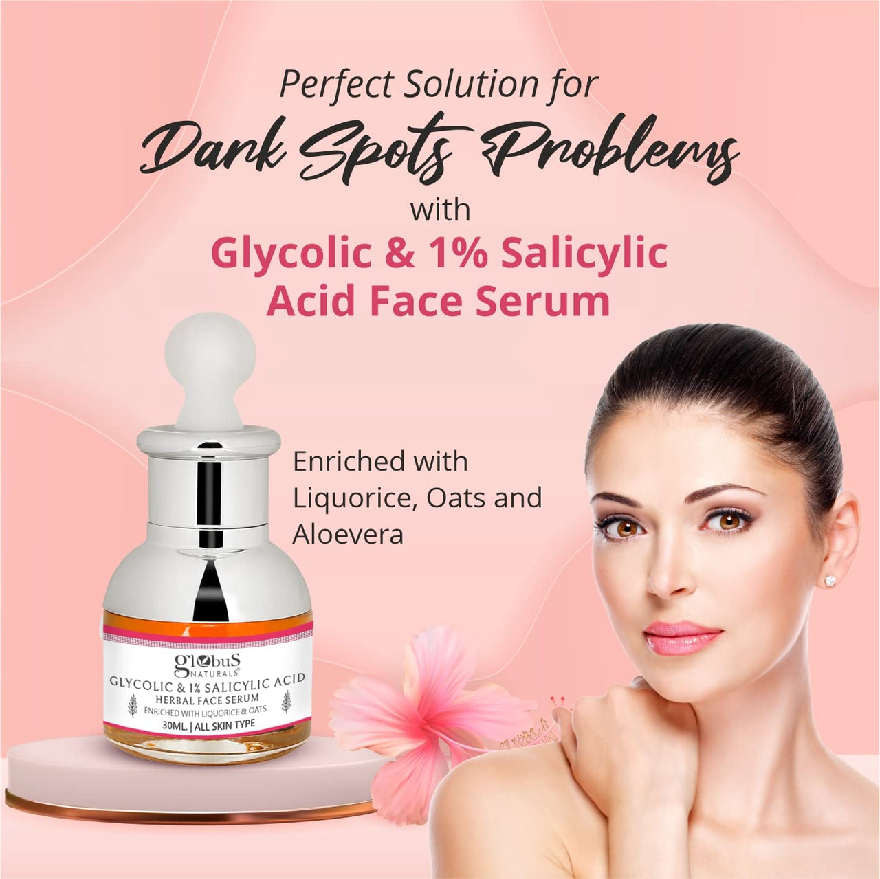 Globus Naturals Glycolic & 1% Salicylic Acid Anti Acne Face Serum, For Oily & Acne Prone Skin, Natural & Ayurvedic Formula, Chemical Free, Cruelty Free, 30 ml, Pack of 5