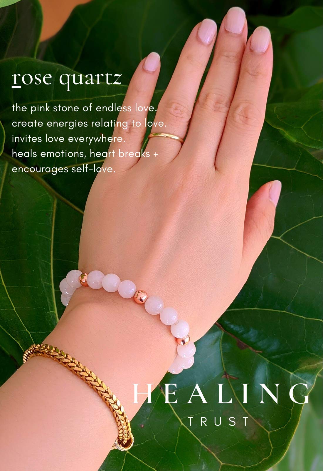 [Healing Trust] Rose Quartz Bracelet for Women for Love Attraction, Healing Bracelets for Women, Healing Crystal Jewelry, Rose Colored Ball Spacers, Healing Heart Chakra, Rose Quartz Fertility Gifts for Women, Love Bracelet, Crystal healing bracelet, R...