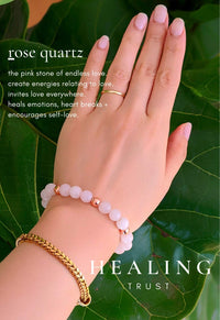 [Healing Trust] Rose Quartz Bracelet for Women for Love Attraction, Healing Bracelets for Women, Healing Crystal Jewelry, Rose Colored Ball Spacers, Healing Heart Chakra, Rose Quartz Fertility Gifts for Women, Love Bracelet, Crystal healing bracelet, R...