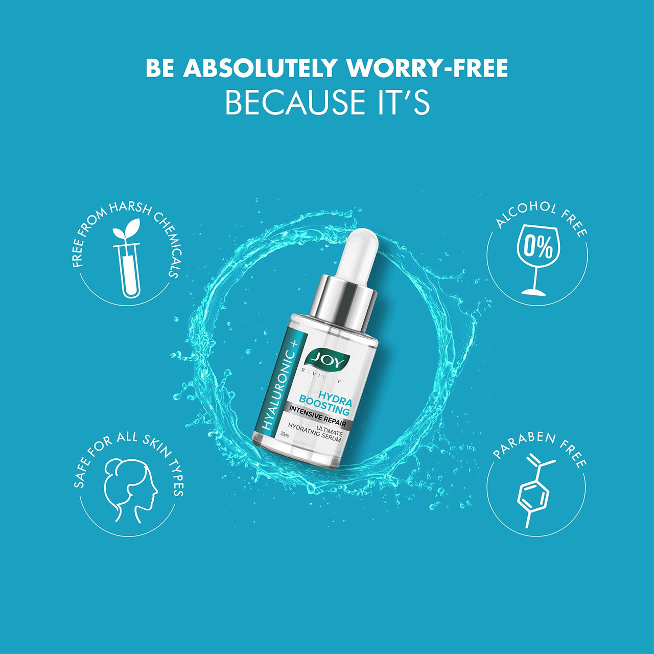 Joy Hydra Boosting Hyaluronic Acid Face Serum for Intensive Repair | Revitalizes, Renews, Rejuvenates, Hydrates & Protects Skin from Sun | Suitable for All Skin Types (30ml)