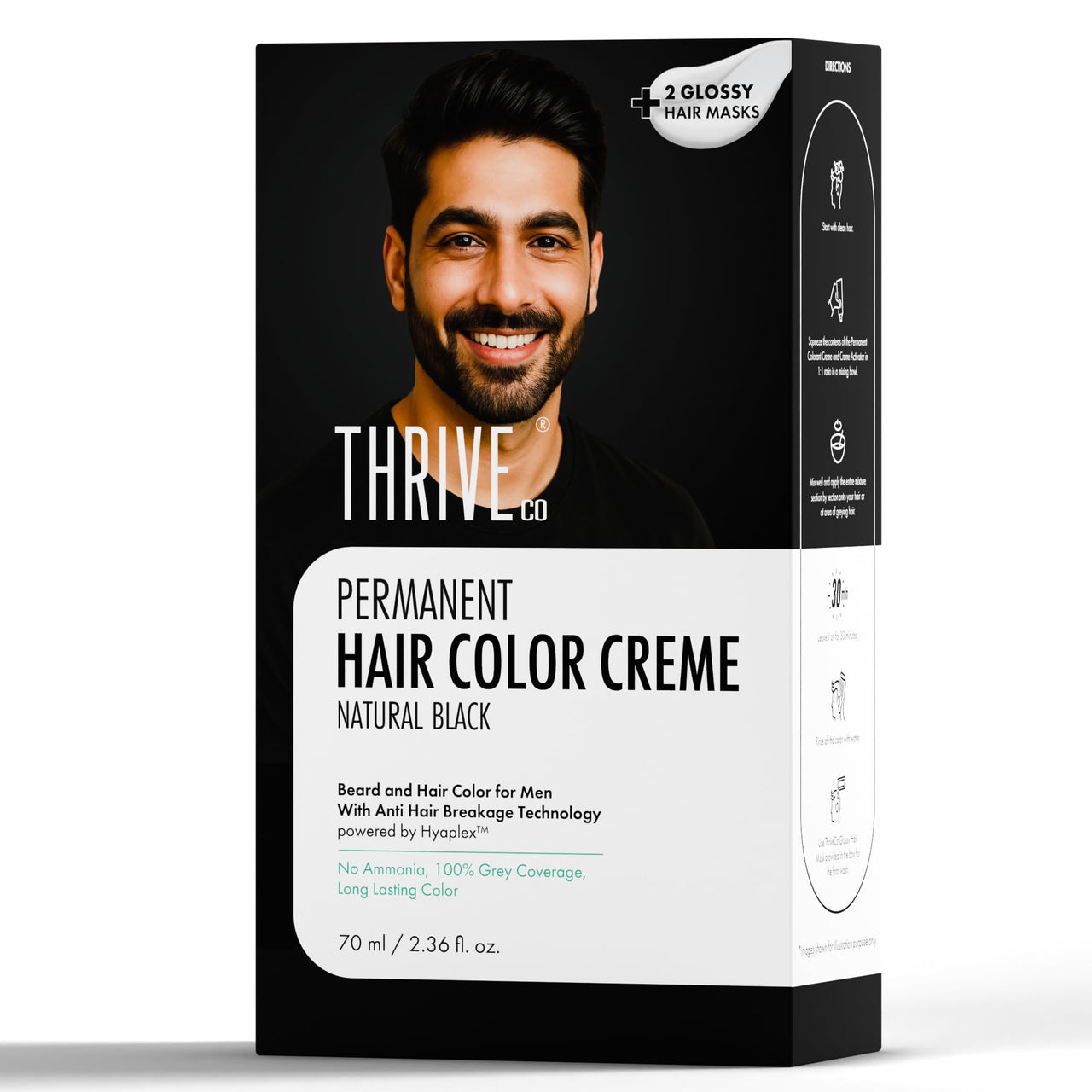 ThriveCo Permanent Hair Color Creme, Natural Black | Reverses Damage, Nourishes Hair | Long Lasting Color | 100% Hair and Beard Coverage | No Ammonia | Powered by Hyaplex™