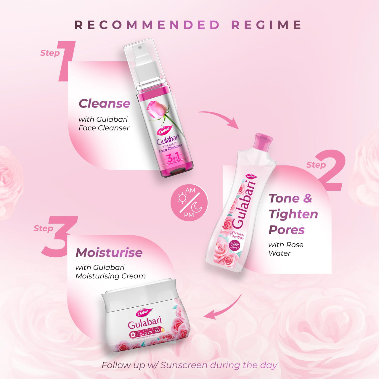 Dabur Gulabari Premium Rose Water - 400ml (Pack of 3) | With No Paraben | Cleanses, Hydrates & Moisturises Skin | Balances & Restores Skin's  pH Levels | For All Skin Types