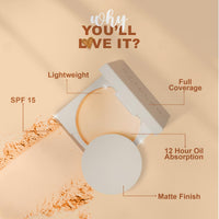 Estelar Matte Compact Powder with SPF 15 Protection, Absorbs Oil and Sweat, Long Lasting Freshness for Upto 12 Hours, Evens Tone, Non Sticky, Non Greasy, Confident Ivory, For All Skin Types, 8gms