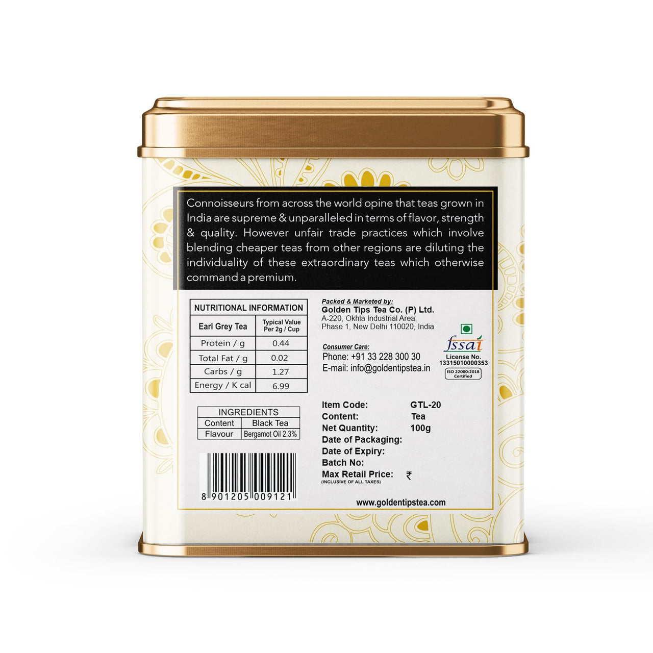 Golden Tips Earl Grey Loose Leaf Black Tea Blended With Pure Oil Of Bergamot, Brew Hot/Iced Tea, (100 Gram, 50 cups)