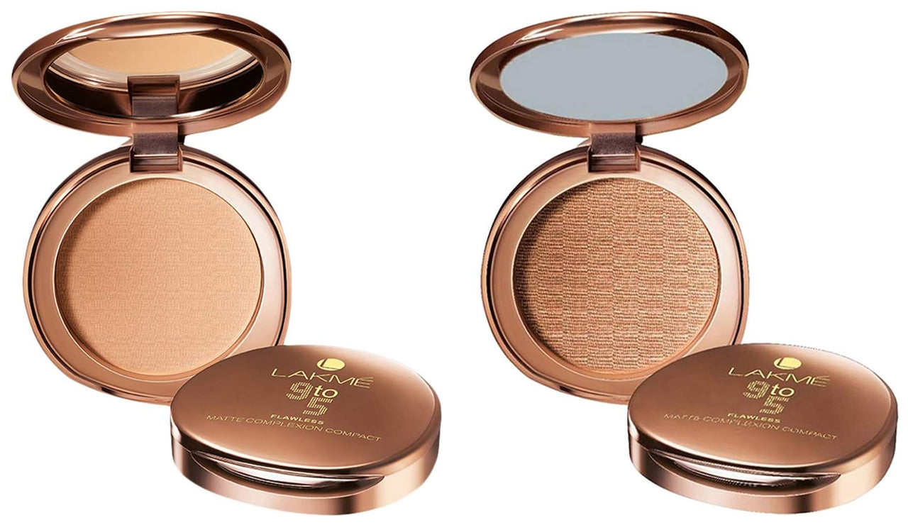 Lakmé 9 To 5 Flawless Matte Complexion Compact, Melon, 8G And 9 To 5 Flawless Matte Complexion Compact for All Skin Type, Apricot, 8G, Brown