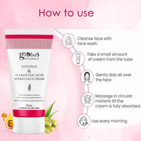 Globus Naturals Glycolic & 1% Salicylic Acid Herbal Anti Acne Face Cream, Enriched with Aloe Vera & Vitamin E, Reduces Dark spots & Hyperpigmentation, 50gm