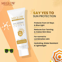 Meglow Skincare Combo Pack of 2 - Meglow Pro-Care Day Defense Sunscreen lotion with-SPF 30 PA+++ with Meglow BB+ Cream | Sun Protection & Everyday Makeup Look | For All Skin Types