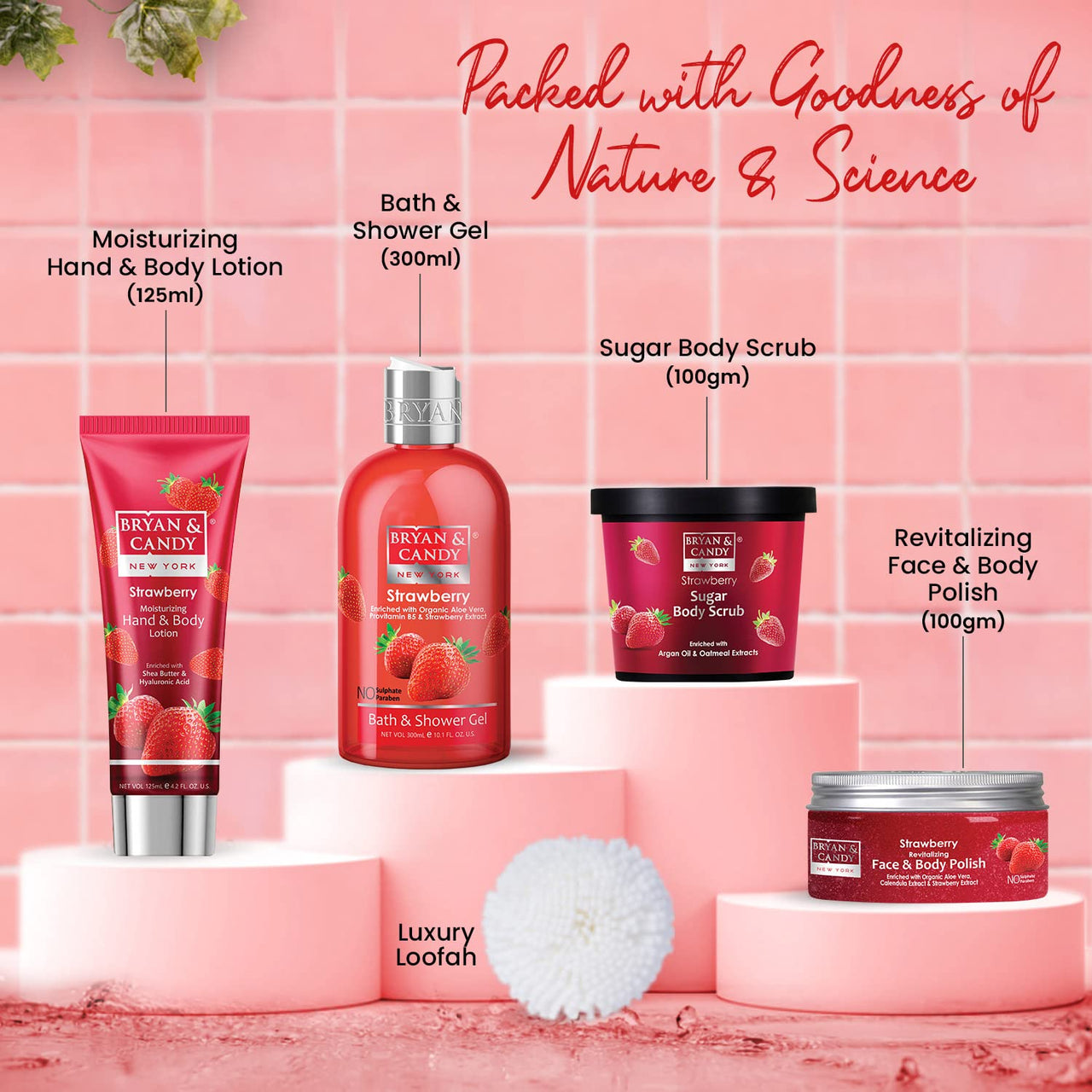 Bryan & Candy Strawberry Bath Tub Essentials| Gift Set For Women And Men | Complete Home Spa Experience