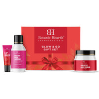 Botanic Hearth Gift Hamper | Hibiscus Body Scrub 60g + Raspberry Lip Balm 10g + British Rose Body Wash 50ml | Glow & Go Kit | Pampering Gift | Gift Set for Women | Gift Set for Birthday, Valentine's, Anniversary, Rakhi & Special Occasions | Special Editio