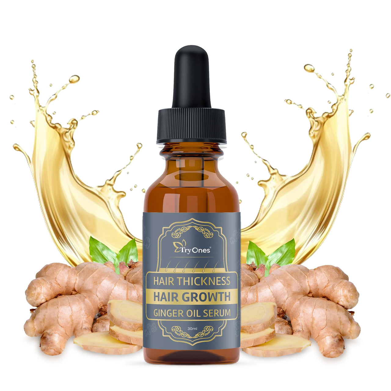 TryOnes Professional Hair Serum for Frizzy Hair||Serum for Women & Men||All Hair Types for Frizz-free, Smooth & Glossy Hair||Hair Growth Ginger Oil Serum_30ML