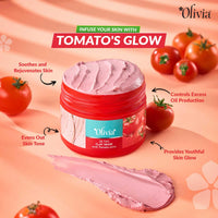 Olivia De Tan Clay Mask with Tomato Juice | Tan Removal Face Mask for All Skin Types | Provides Deep Cleansing, Removes Blackheads & Improves Skin Texture | Detan Pack for Smooth Radiant Skin | 100g