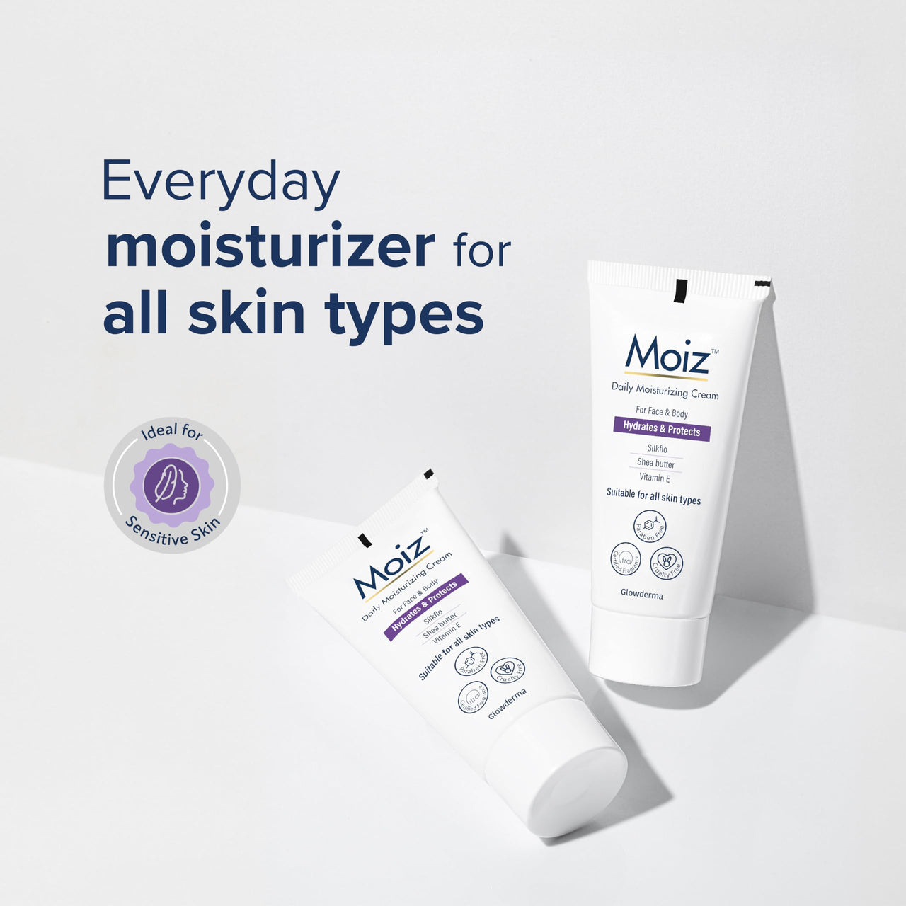 Moiz Daily Moisturizing Cream for Face & Body | Formulated with 9 Moisturizers | Suitable for Sensitive Skin | Paraben free & Cruelty free