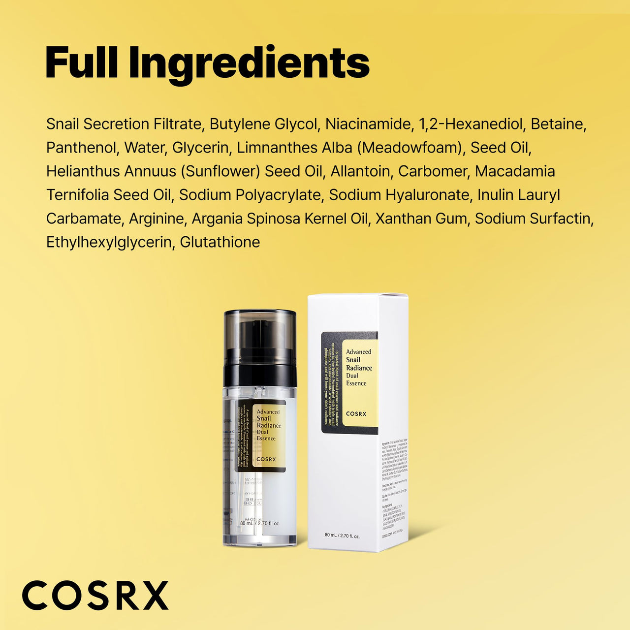 COSRX 74% Snail Mucin Dual Essence with Niacinamide 5% + | Anti Aging Face Serum for Dull Skin | Hydrates, Brightens and Repairs | Korean Skincare for Women & Men | 80 ml