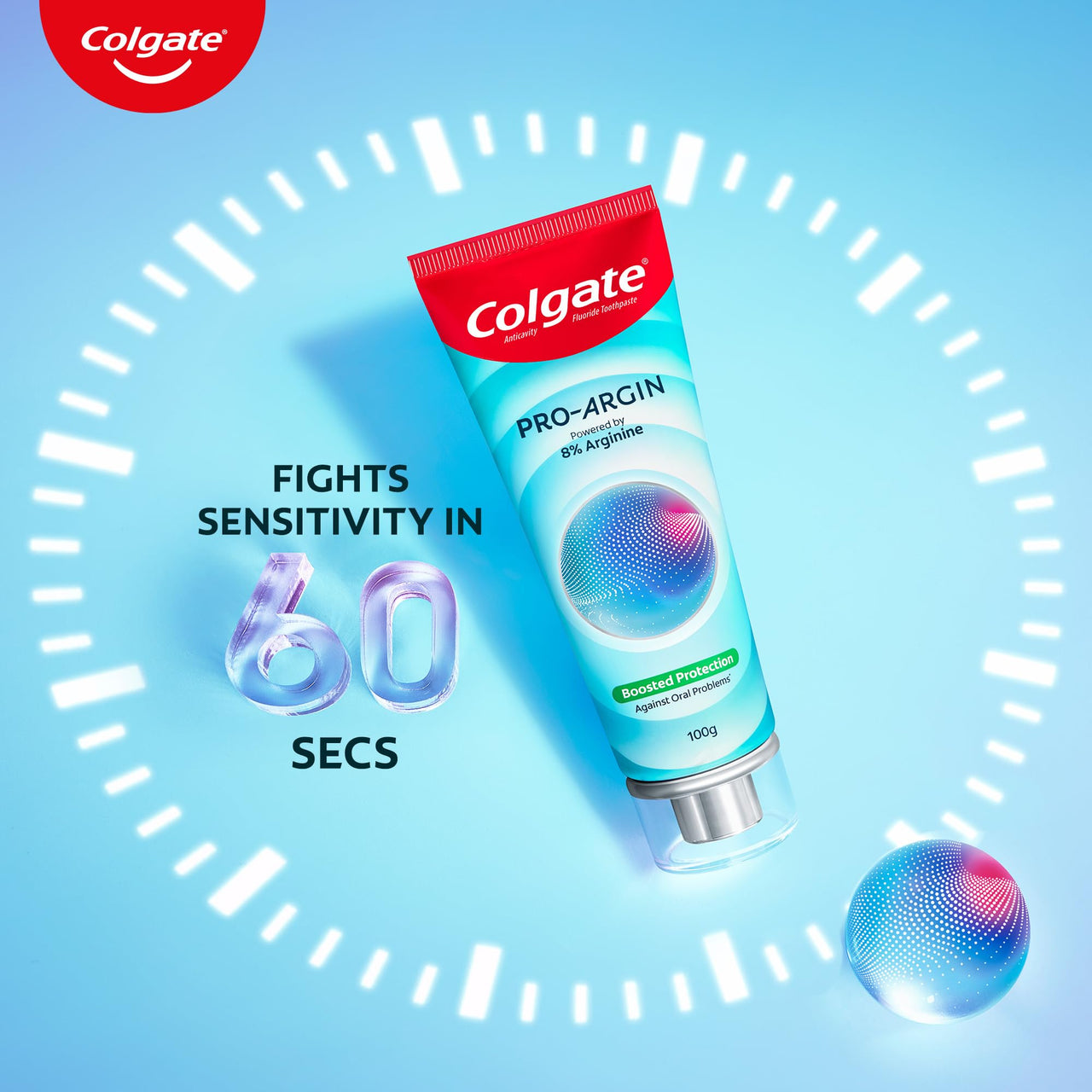 Colgate Pro Argin Toothpaste, Sensitivity Protection in 60 Seconds, 8% Arginine, Boosted Protection against Sensitivity, Enamel Damage, Oral pH, Cavities (100g)