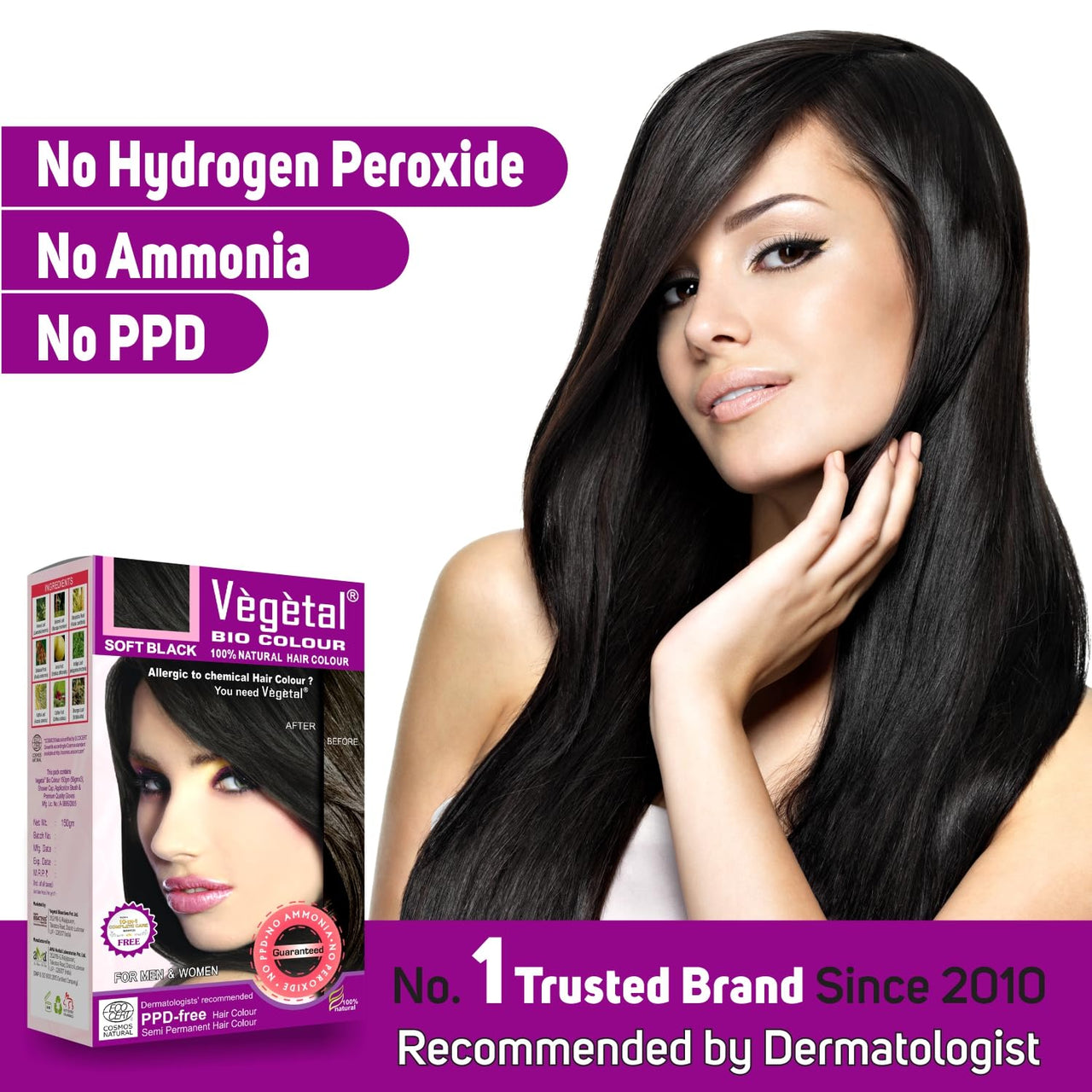 Vegetal Bio Hair Colour Soft Black | 150g | Achieve Natural, Ammonia-Free Hair Color | PPD-Free, 100% Herbal Certified Organic for Men and Women | UV Protection and Luster Maintenance | Complete Kit