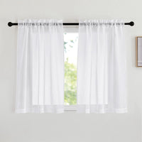 NICETOWN Kitchen Window Curtains, Rod Pocket Semi Sheer Linen Drapes Short Small Curtains Privacy Protection with Light Filtering for Bathroom/Cafe, White, W42 x 45