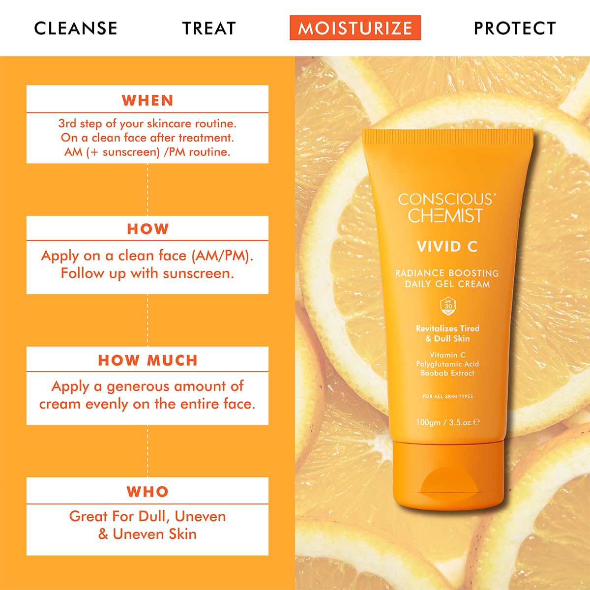 Conscious Chemist® Vitamin C Cream with SPF30 PA+++ | 100g | Vitamin C Moisturizer, Face Cream for Men & Women, Daily Gel with Polyglutamic Acid for Bright Skin, All Skin Types - Vivid C (Pack of 2)