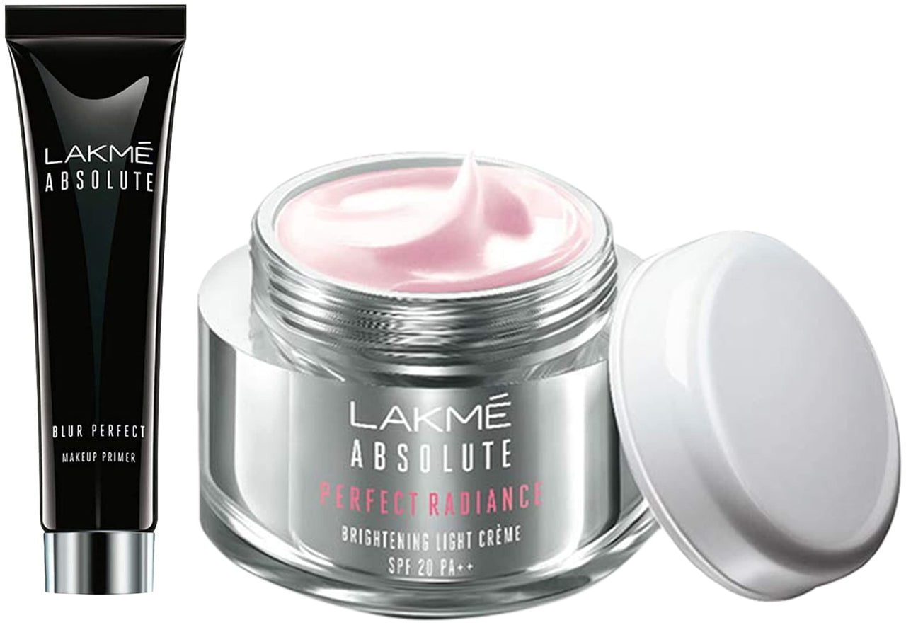 Lakmé Absolute Blur Perfect Matte Face Primer, Peach, 10g & Lakmé Absolute Perfect Radiance Brightening Light Crème with Niacinamide & Micro crystals, 50g