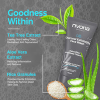 Rivona Naturals Charcoal Face Wash for Men, Anti Pollution and Deep Pore Cleasning with Tea tree and Rice Granules 200ml