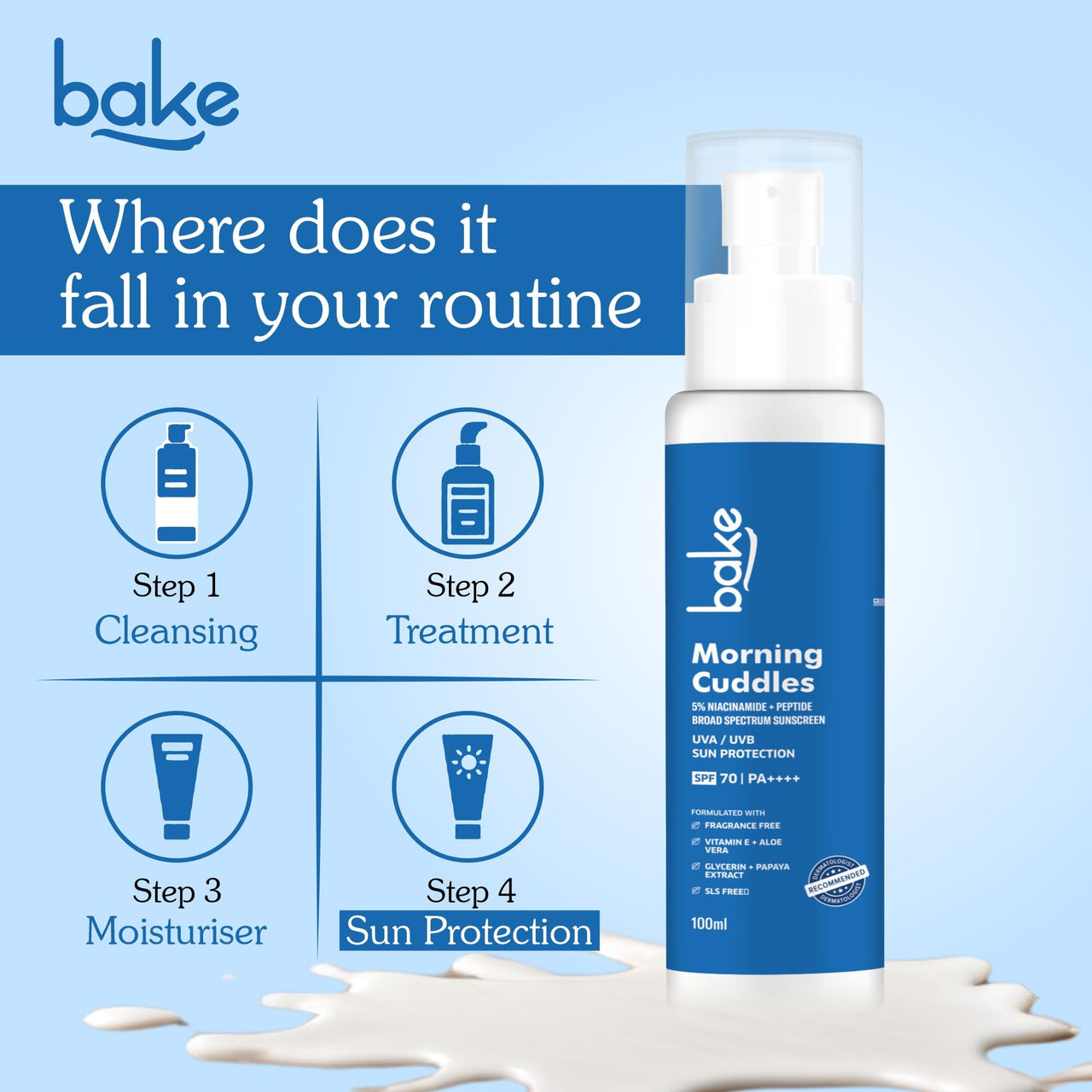 BAKE 100% Mineral Water Resistant Sunscreen SPF 70 PA+++ with 5% Niacinamide, Peptide | Sweat & Water Resistant, UV/A & B, Blue Light Protection | For Oily Acne Prone Skin | For Acne Scars & Dark Spots | Broad Spectrum Sunscreen | No White Cast | 100g