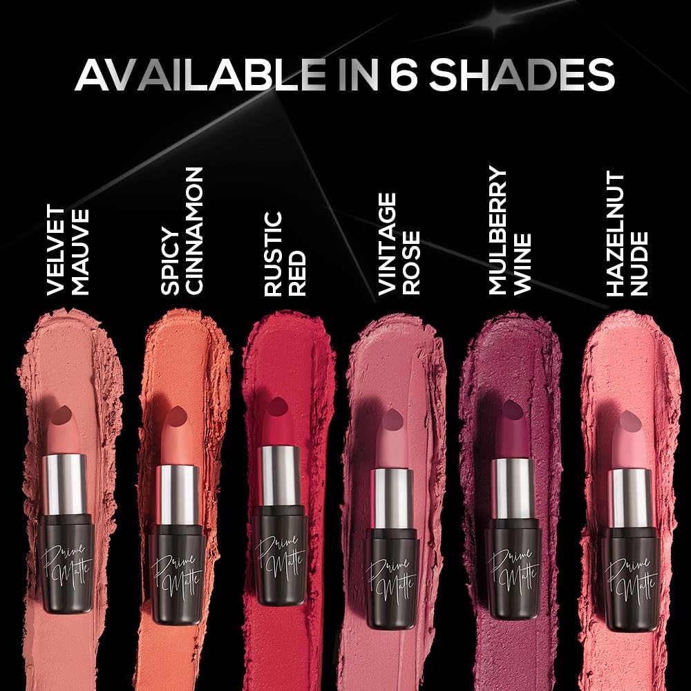 RENEE Prime Matte Lipstick - Rustic Red, Lightweight & Long-Lasting Formula, Creamy Matte Finish, One Swipe Application, Non-Drying, Vitamin E Infused, 4.5Gm