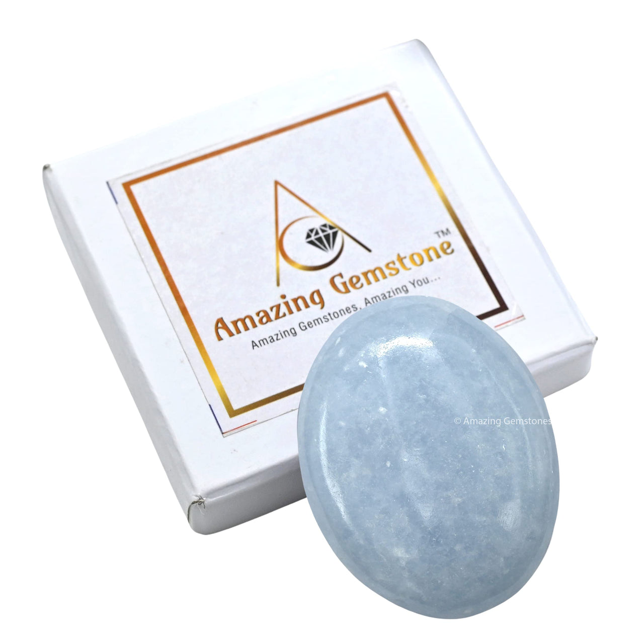 Blue Calcite Celestite Palm Stone - Hot Massage Worry Stone for Natural Body Chakra Balancing, Reiki Healing and Crystal Grid Blue Celestite