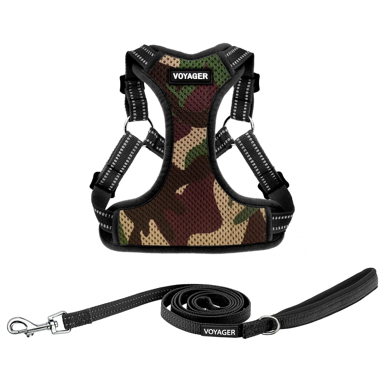 Best Pet Supplies Voyager Adjustable Dog Harness Leash Set with Reflective Stripes for Walking Heavy-Duty Full Body No Pull Vest with Leash D-Ring, Breathable All-Weather - Army/Black Trim, L Harness Leash Set (Army Base) L (Chest: 20 - 25")