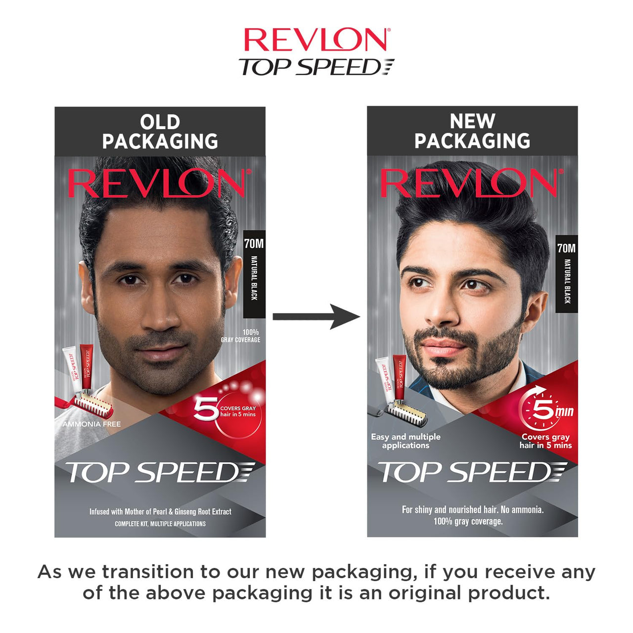 Revlon Top Speed Hair Color for Men Natural Black with Outrageous Conditioner 190ml | 100% Grey Coverage in 5 Minutes | Infused with Mother of Pearl and Ginseng Root extract | Prevent Fading, add Volume, Softness & Shine to Hair