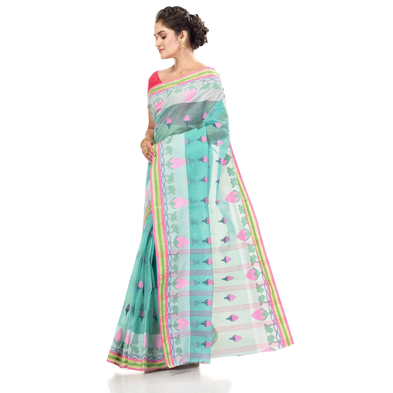 Brajawasi Women's  Pure Cotton Bengal Tant Handloom Saree Without Blouse Piece (ND-1)