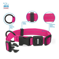 Voyager Reflective Dog Leash Collar Set with Neoprene Handle Supports Small, Medium, and Large Breed Puppies, Cute and Heavy Duty for Walking, Running, and Training - Fuchsia, M