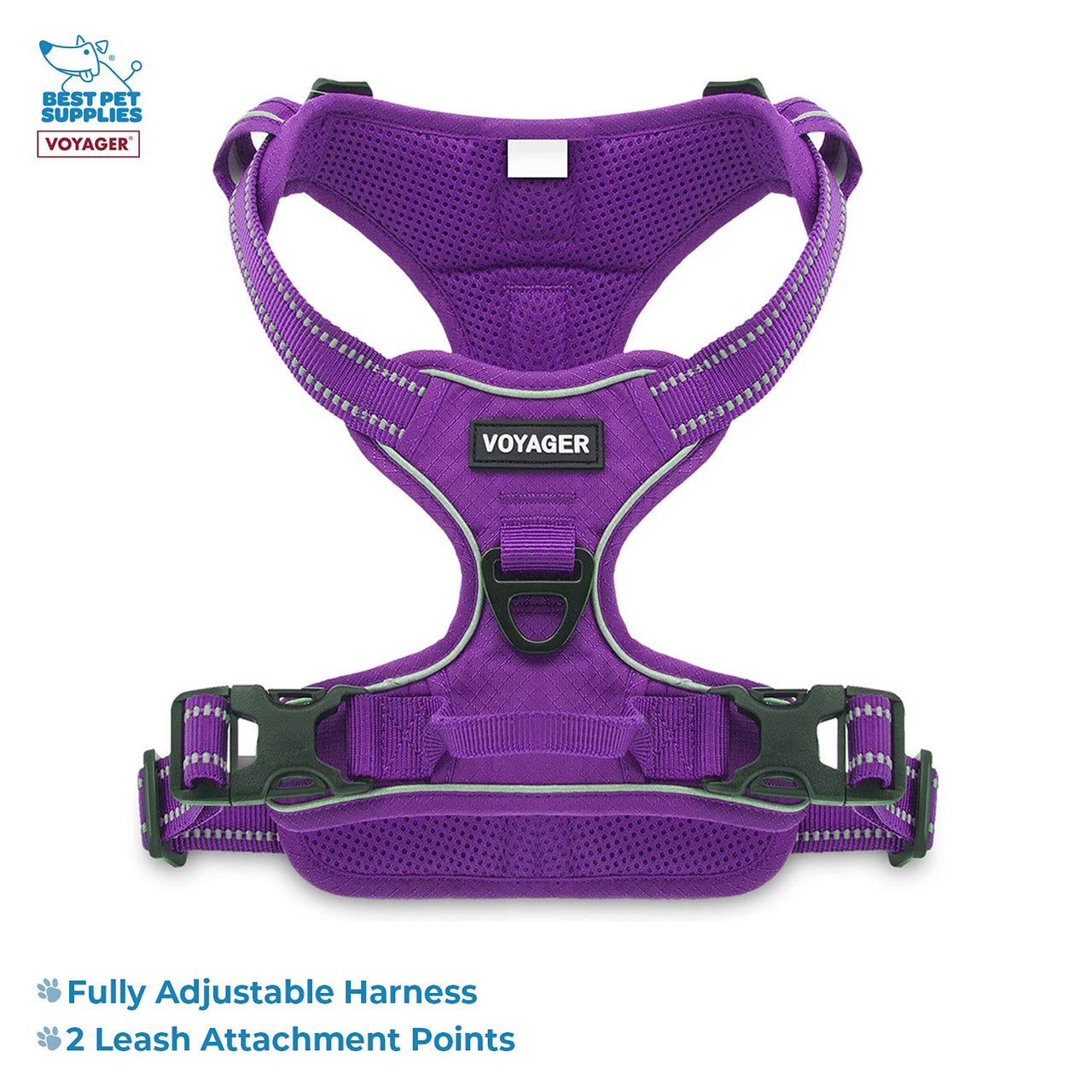 Voyager Dog Harness Dual Leash Attachment No-Pull Control Adjustable Soft but Strong Pet Harness for Medium and Large Dogs with 3M Reflective Technology - Harness Leash Set (Purple Lattice), M M (Chest: 20 - 25") Harness Leash Set (Purple Nylon)