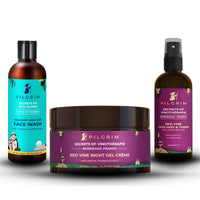 Pilgrim Jeju Mild Face Wash Cleanser 100ml + Vino Red Vine Face Toner & Mist 100ml+Vino Red Vine Night Creme Gel 50g for Deep Cleansing Pollution Defence,Glowing Skin,Anti-ageing,All Skin Type, Men & Women