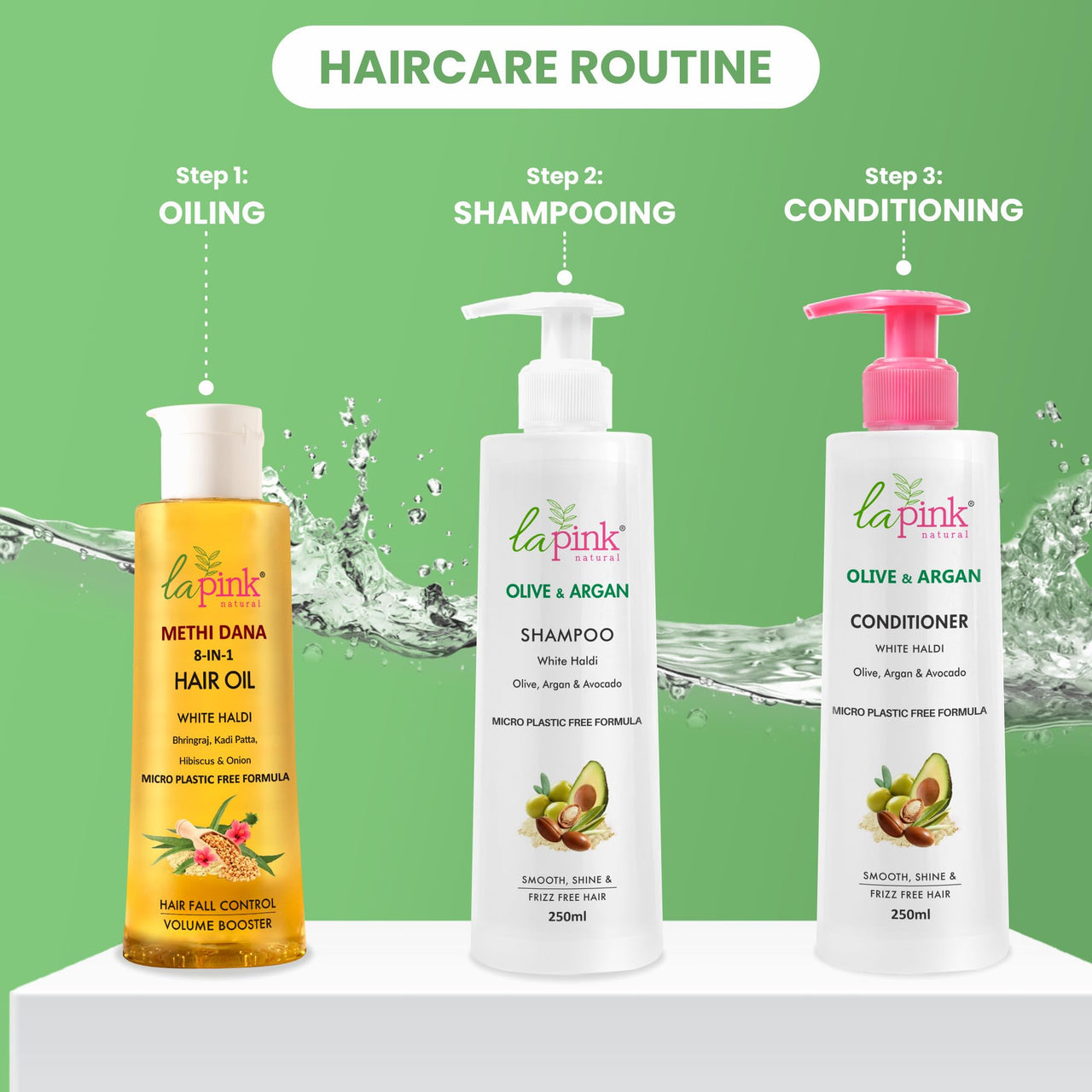 La Pink Olive & Argan Conditioner With Avocado | For Smooth, Shine Frizz-Free Hair | 100% Microplastic Free Formula | All Hair Types | 250Ml,1 Count
