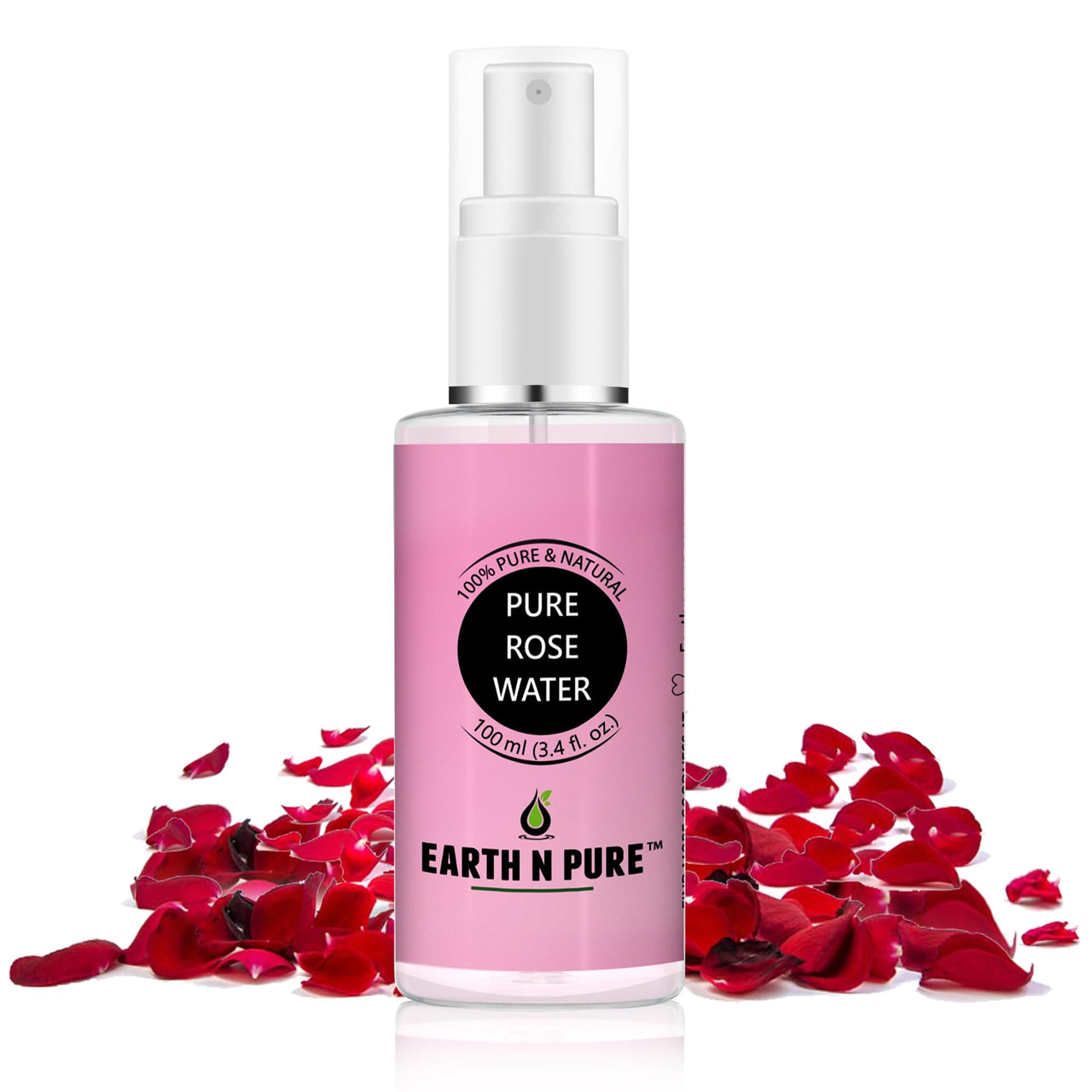 Earth N Pure Natural Rose Water 100Ml | Distilled from Roses with Nothing Artificial, Ideal for Oil Control, Balancing Skin pH level, Glowing Skin, Face mist & Tonner.